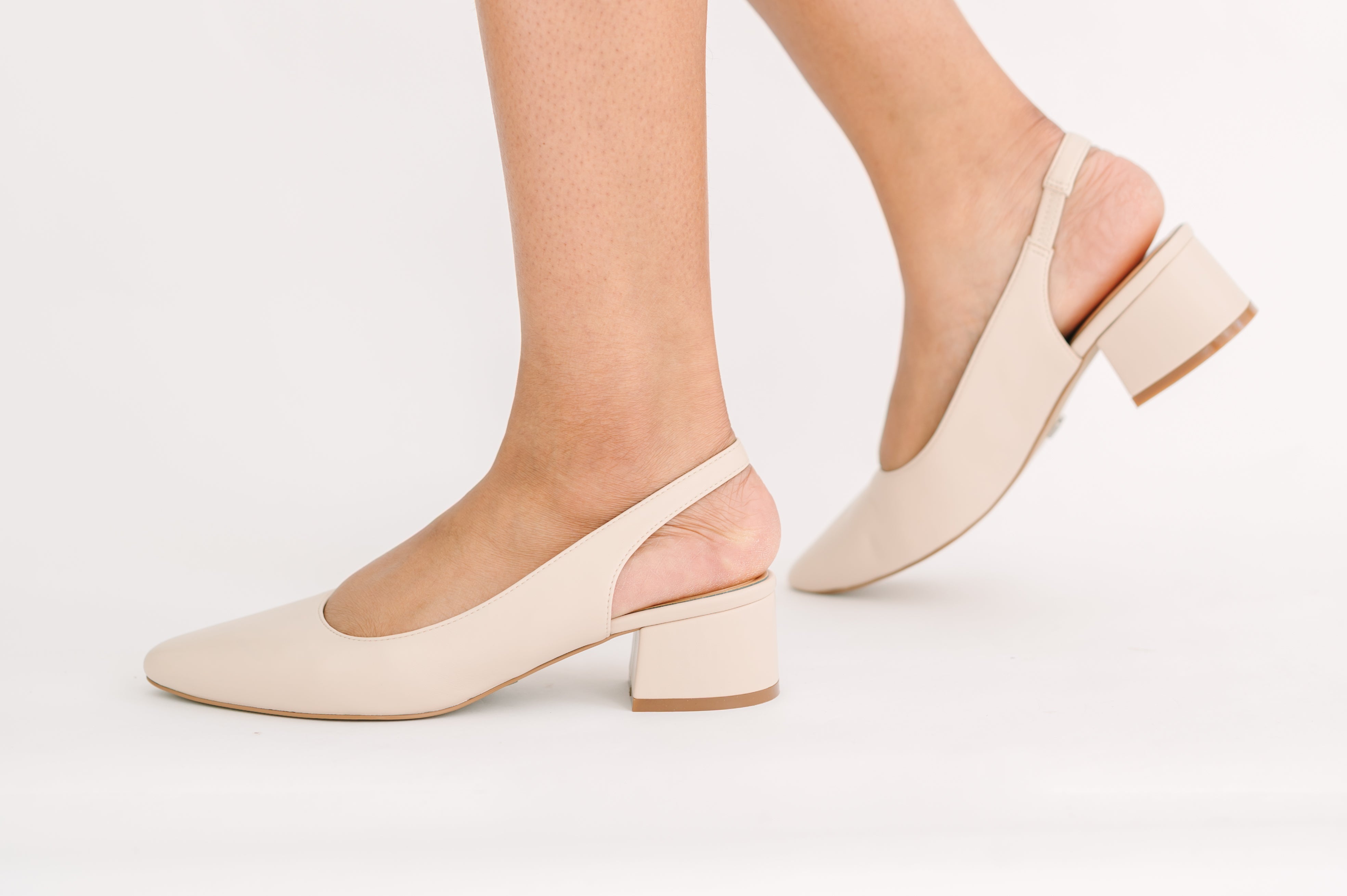 EVIE Cream Almond-Toe Slingback Pumps