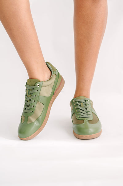 TAYLOR Green Mixed-Media Platform Sneakers