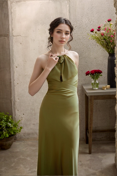 SelenaHuanStudio Goddess Halter Satin Sheath Prom Dress, product view 3.