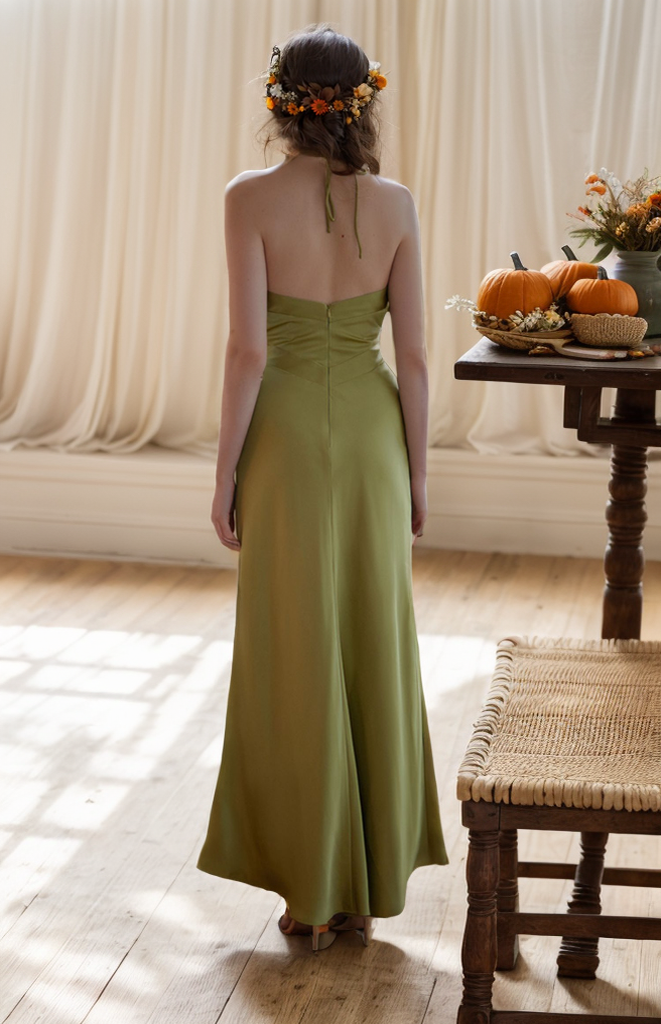 SelenaHuanStudio Goddess Halter Satin Sheath Prom Dress, product view 2.