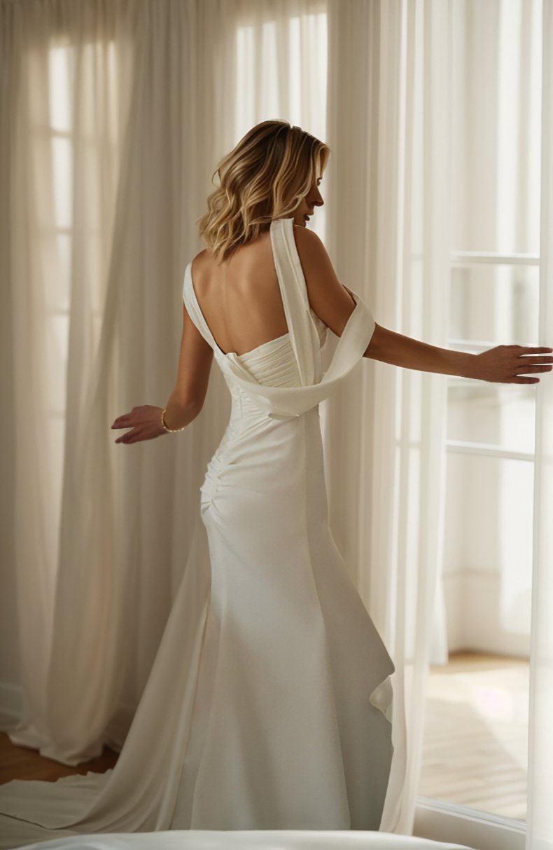 SelenaHuanStudio Pleated Satin Fit-and-Flare Wedding Dress, product view 2.