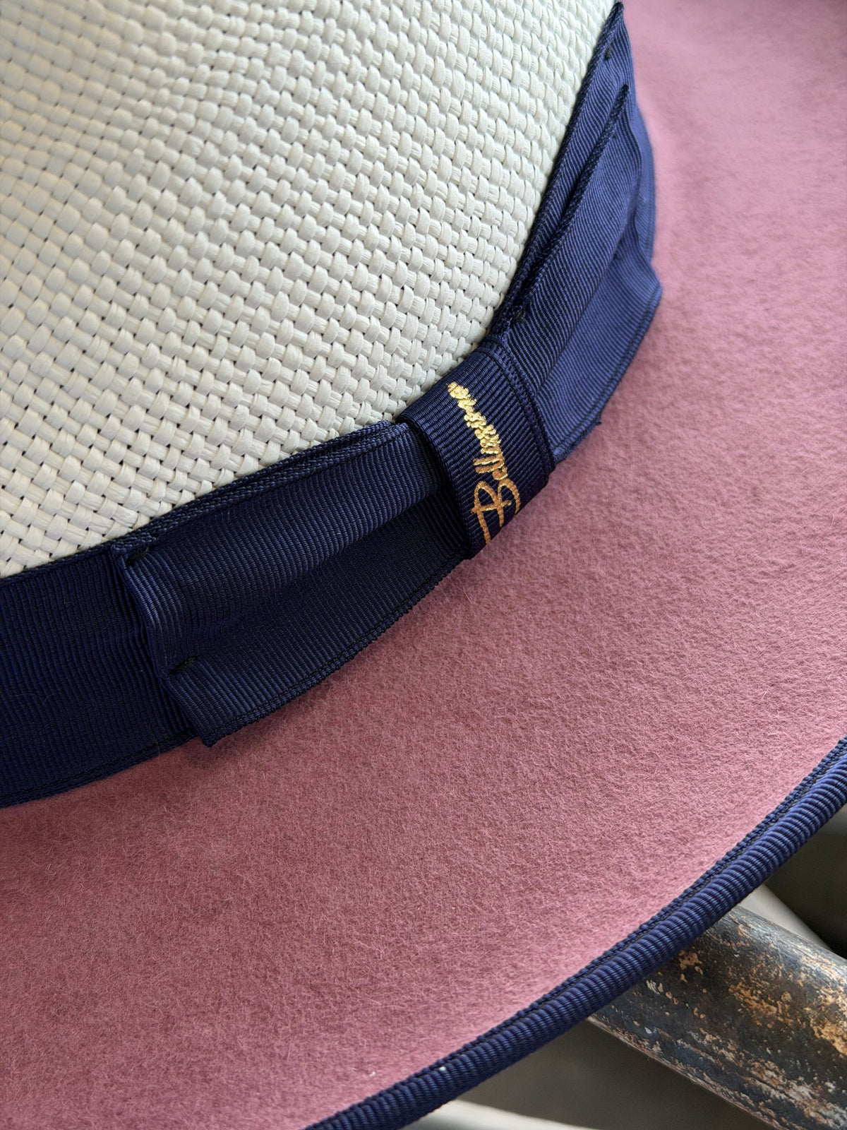 Bellissimo Two-Tone Panama Fox Hat — Antique Rose & Royal Blue; product view 2.