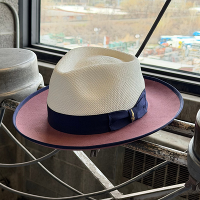Bellissimo Two-Tone Panama Fox Hat — Antique Rose & Royal Blue; product view 1.