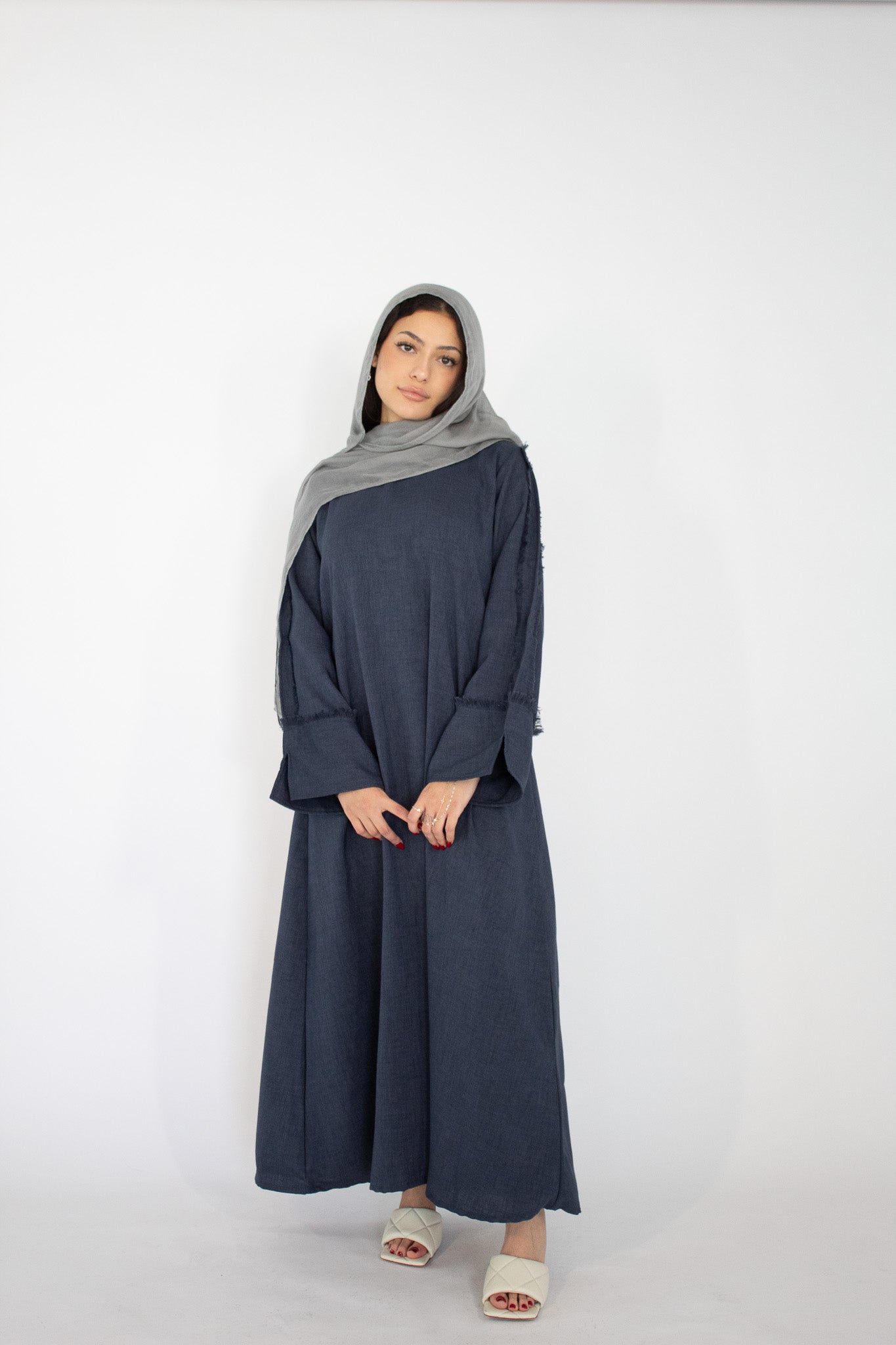 AISHA Textured A-Line Abaya - Navy