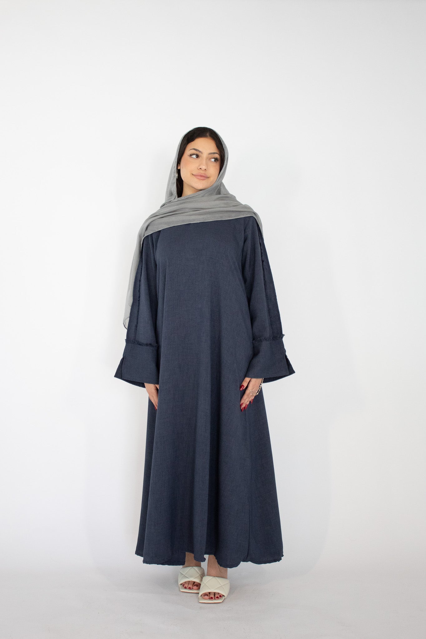 AISHA Textured A-Line Abaya - Navy
