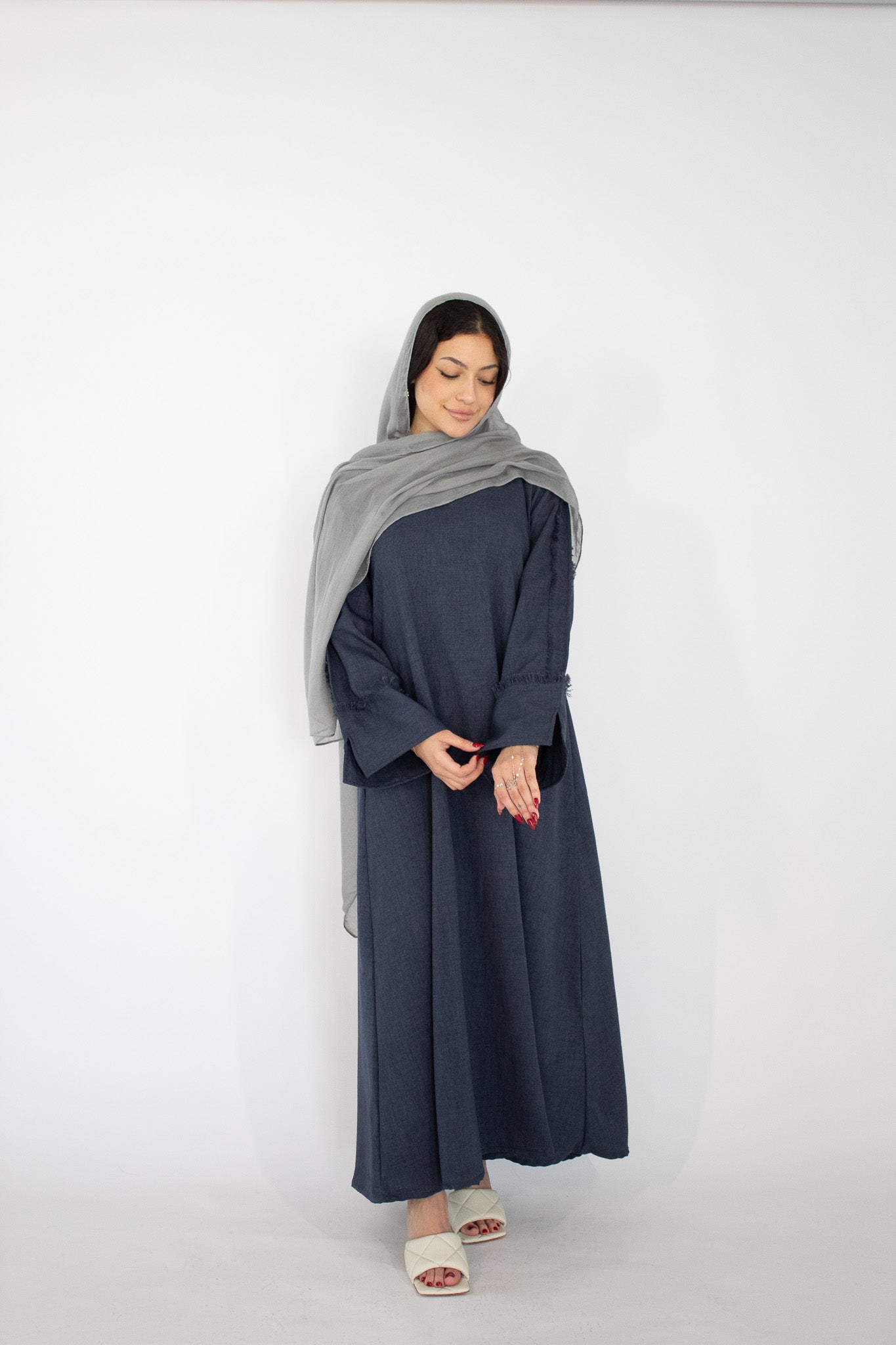 AISHA Textured A-Line Abaya - Navy