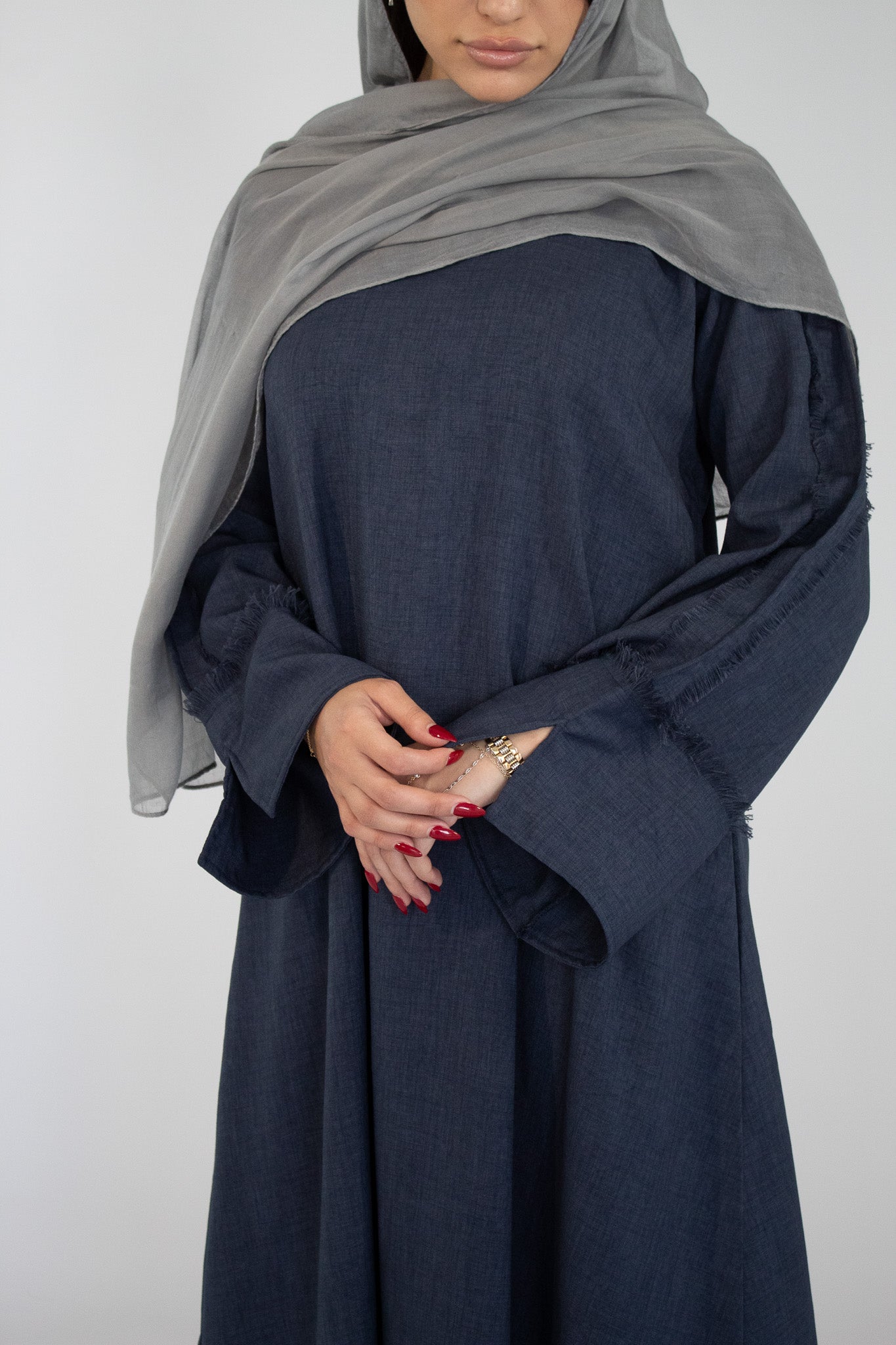AISHA Textured A-Line Abaya - Navy