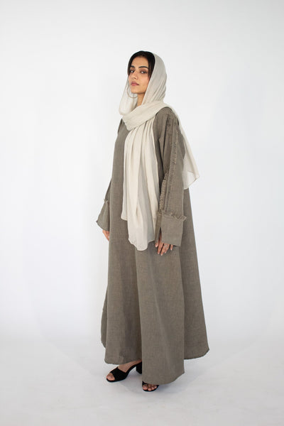 AISHA Frayed-Sleeve Linen-Blend Abaya