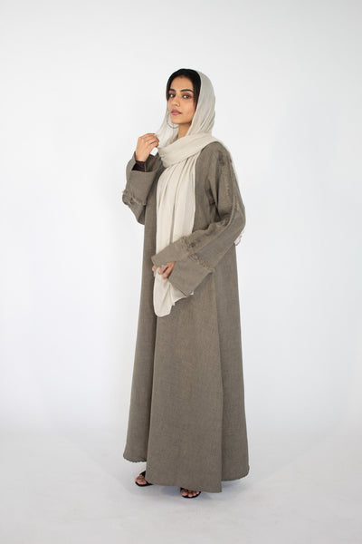 AISHA Frayed-Sleeve Linen-Blend Abaya