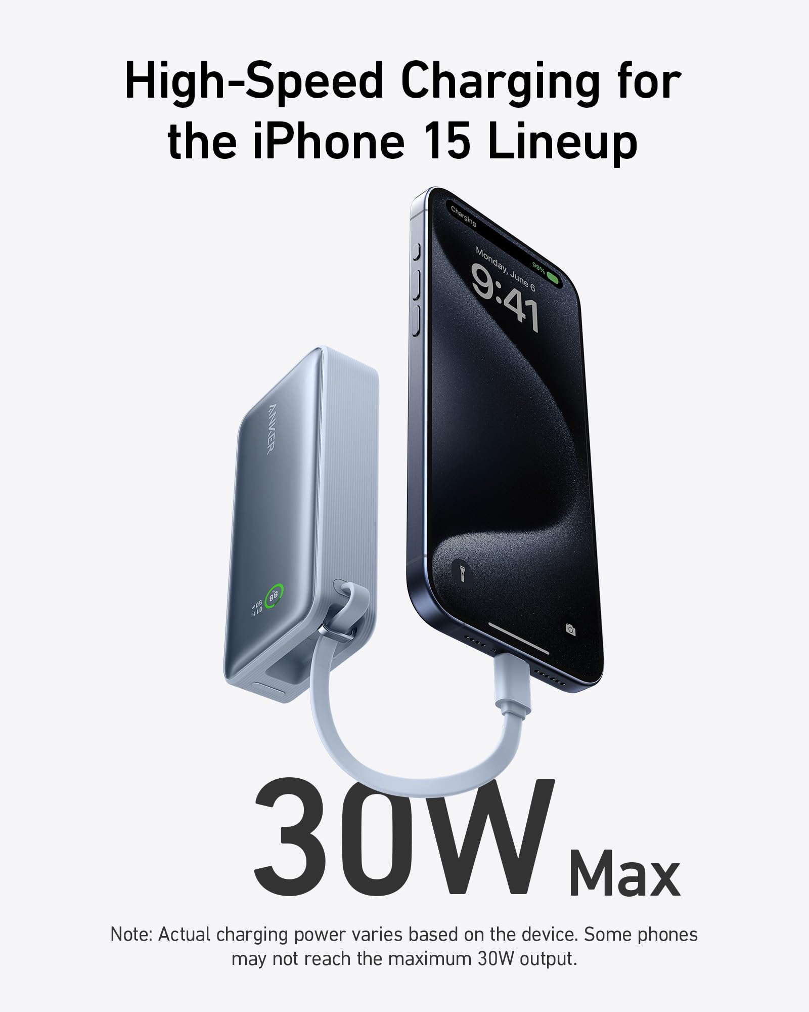 Batterie externe Anker Nano (30W, câble USB-C intégré)
