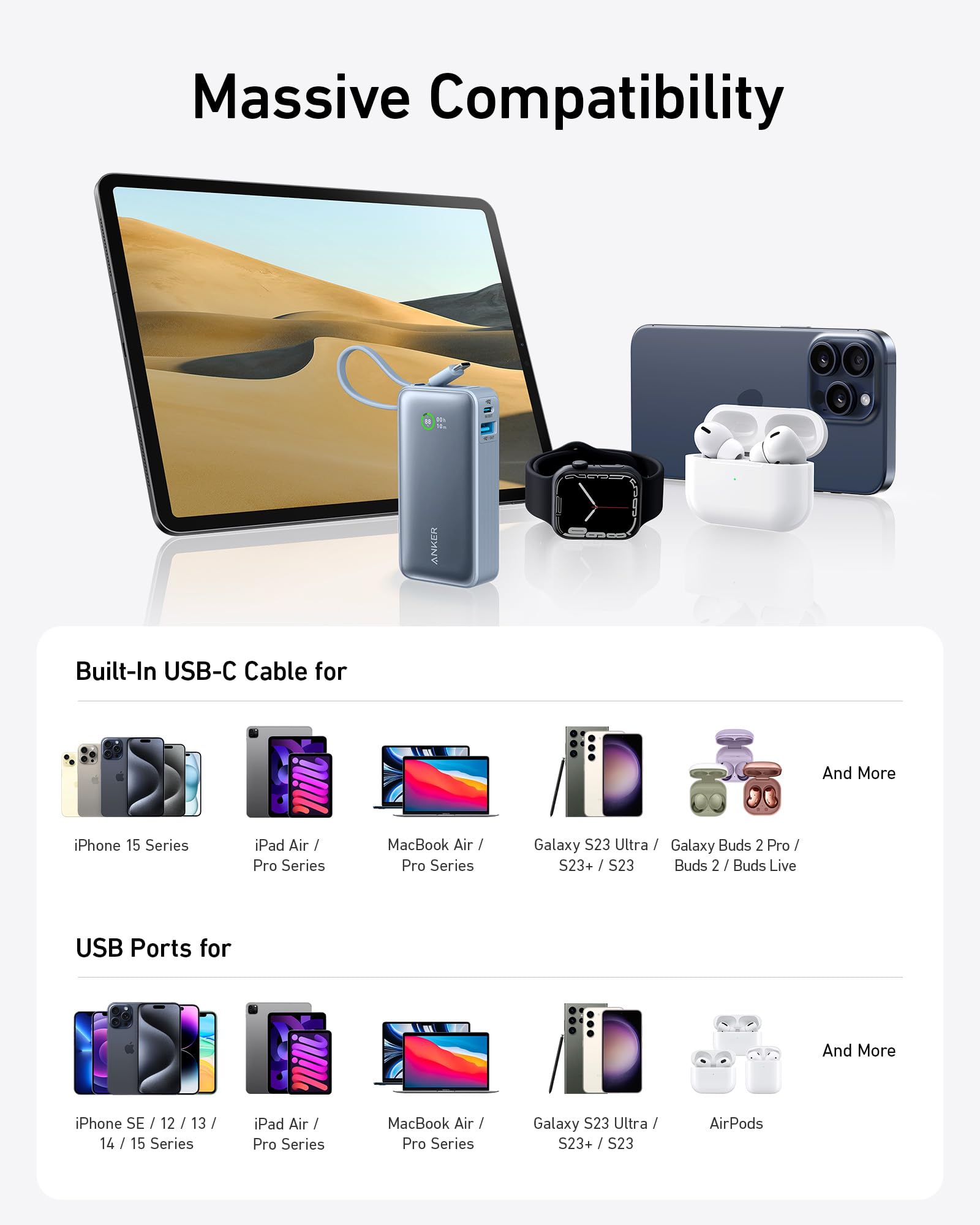 Batterie externe Anker Nano (30W, câble USB-C intégré)