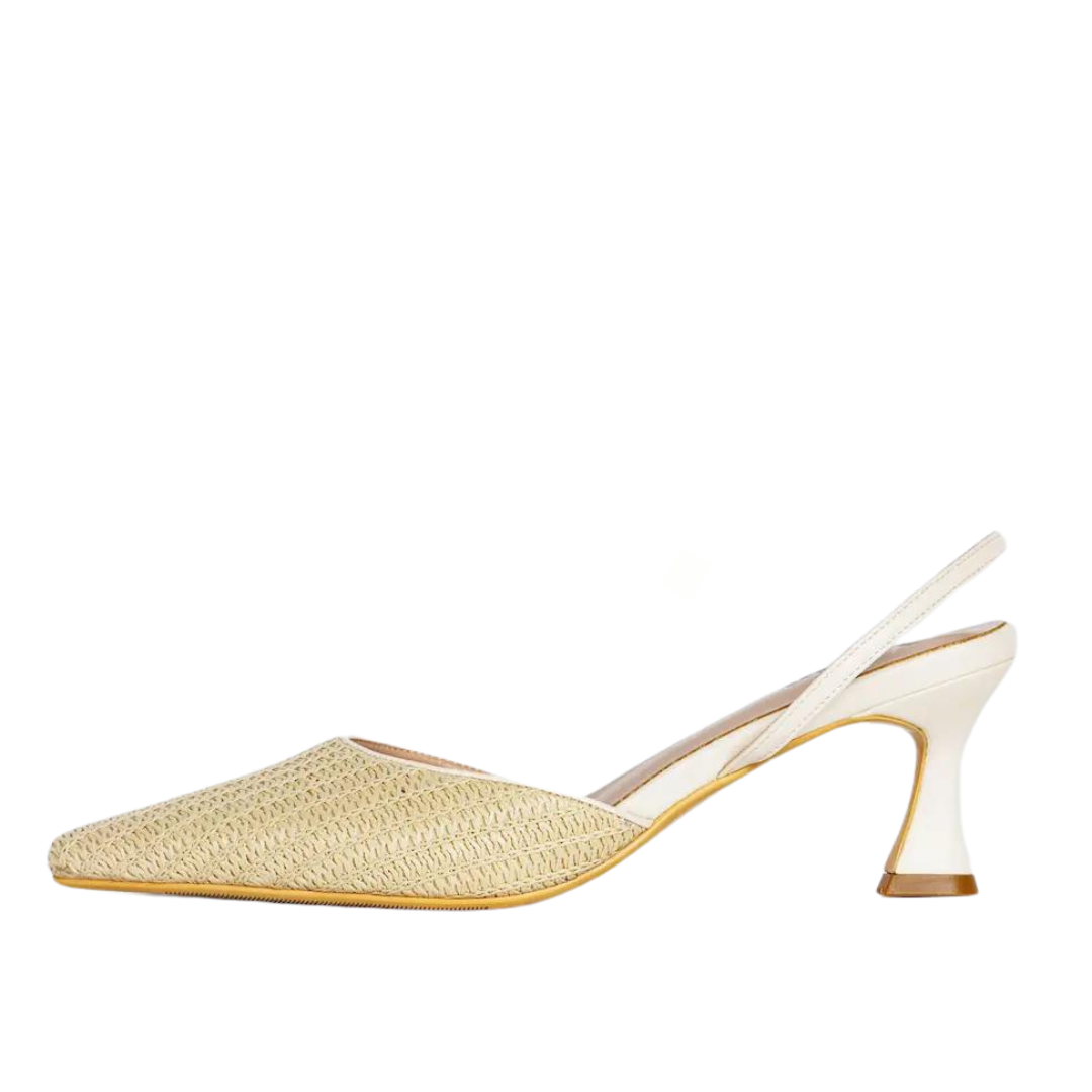 Vaila Lynn Beige Raffia Slingback Pumps, product view 1.