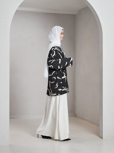 Aliza Printed Crinkled-Satin Jacket — Black, product view 2.