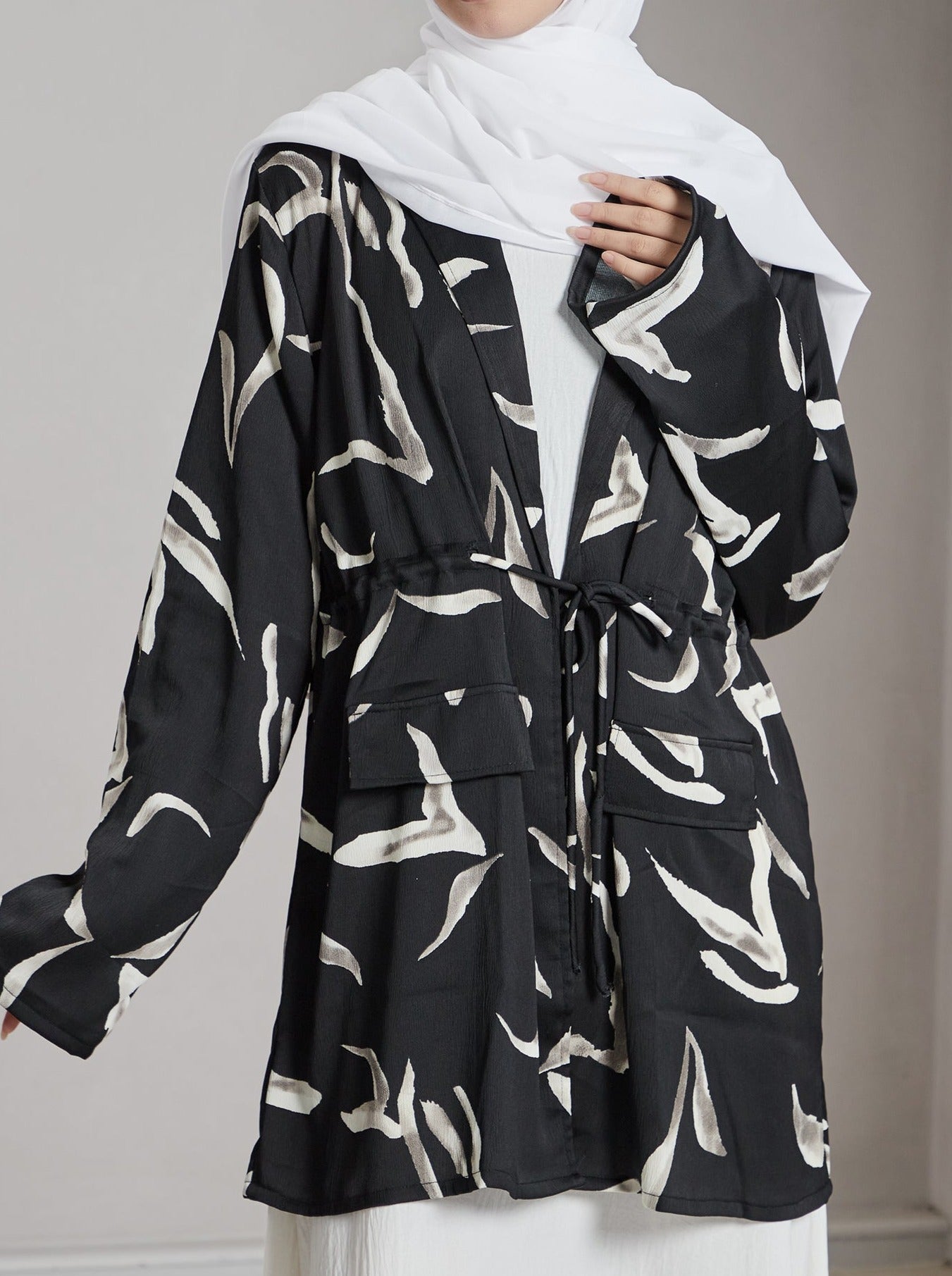 ALIZA Black Printed Crinkled-Satin Jacket