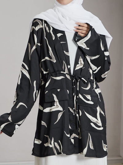 Aliza Printed Crinkled-Satin Jacket — Black, product view 4.