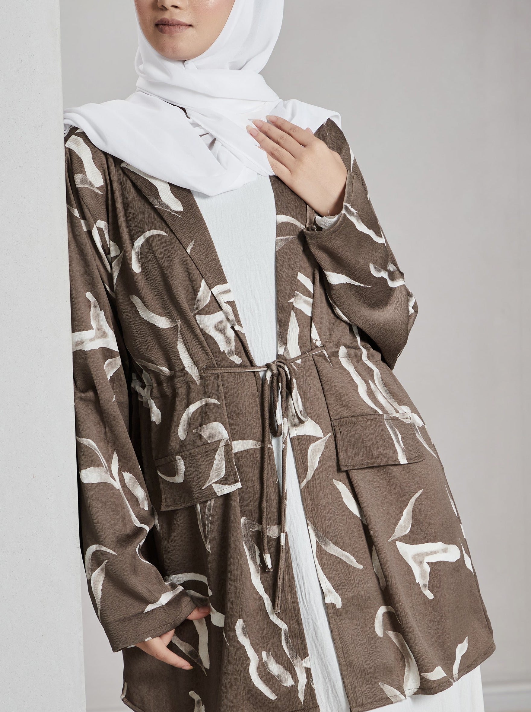 ALIZA Brown Printed Crinkled-Satin Jacket