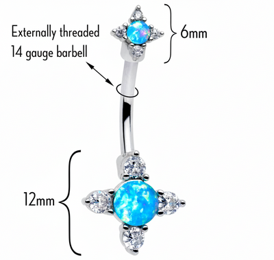Blue Synthetic Opal Rhombus Star Double Mount Belly Ring