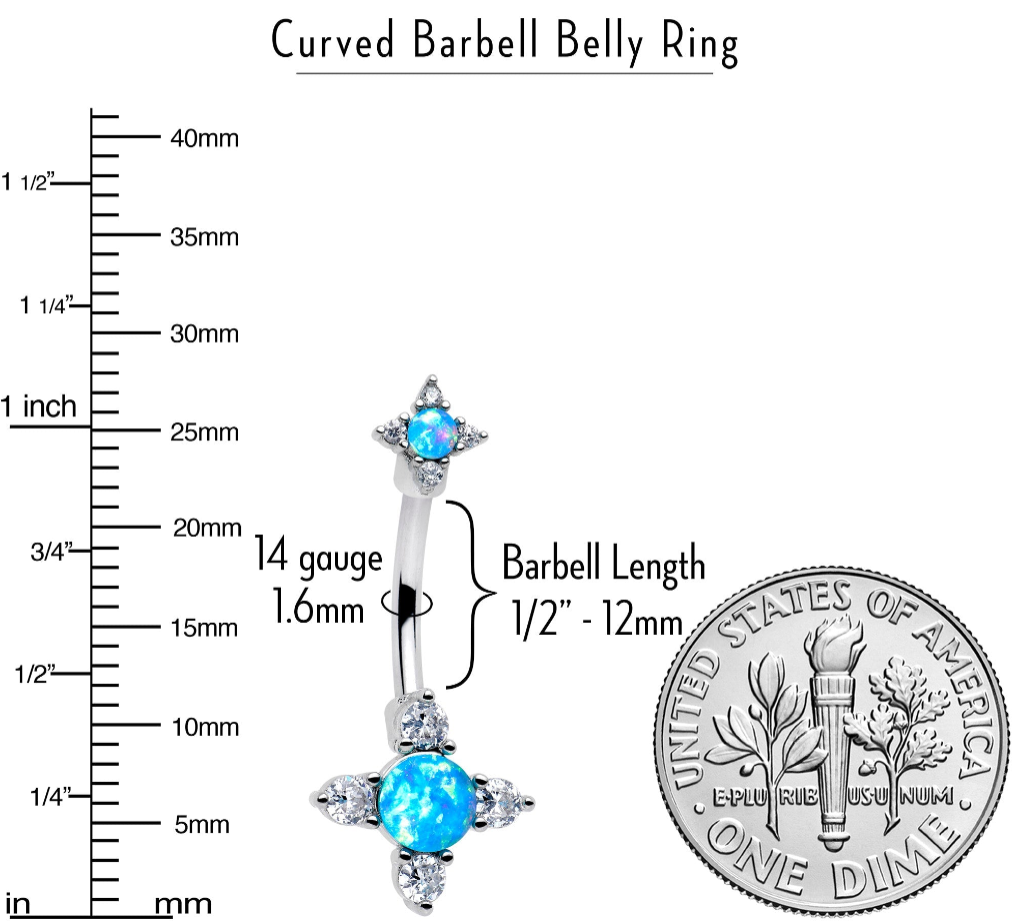 Blue Synthetic Opal Rhombus Star Double Mount Belly Ring