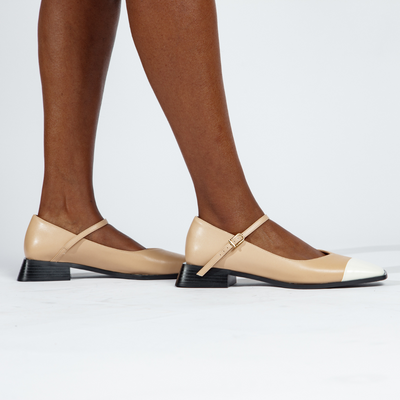 PENELOPE Nude Patent Cap-Toe Mary Jane Flats
