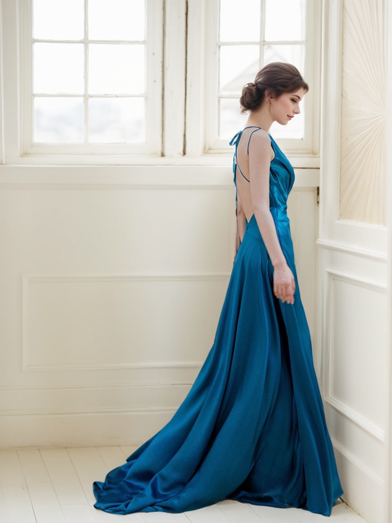 SelenaHuanStudio Sapphire Satin Backless Evening Gown, product view 4.