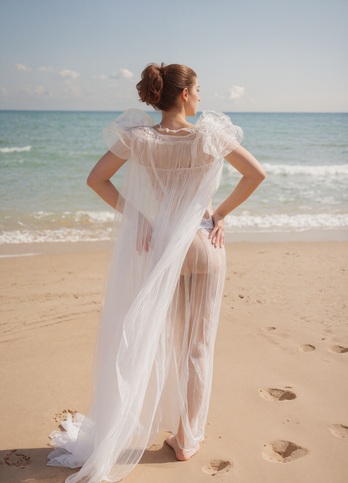SelenaHuanStudio Sparkling Tulle Lace-Hem Robe Set, product view 7.