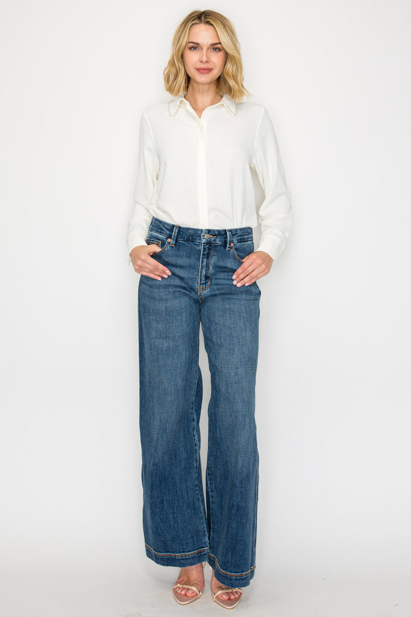 Jeans palazzo de tiro alto Genevieve Relaxed