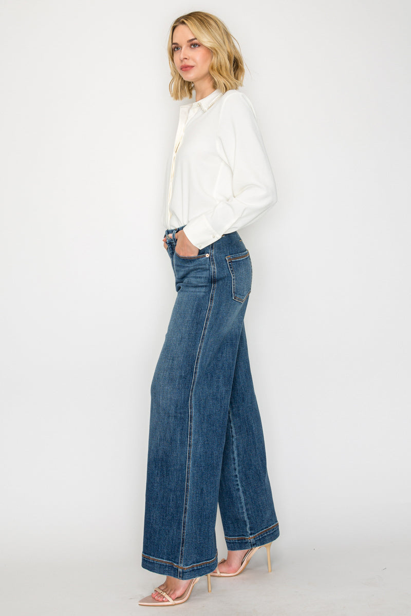 Jeans palazzo de tiro alto Genevieve Relaxed