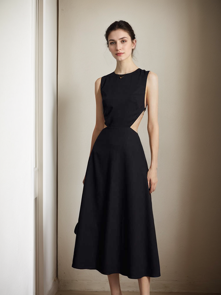 SelenaHuanStudio Backless Satin Cutout Midi Dress, product view 4.