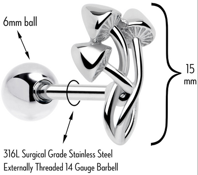 Trippy Mushroom Trio Barbell Tongue Ring