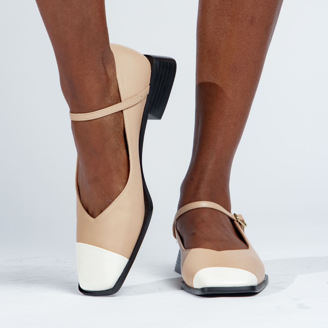 PENELOPE Nude Patent Cap-Toe Mary Jane Flats