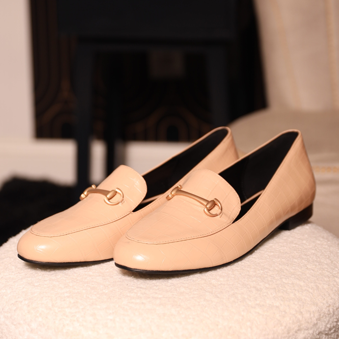 REESE Cream Crocodile-Embossed Loafers