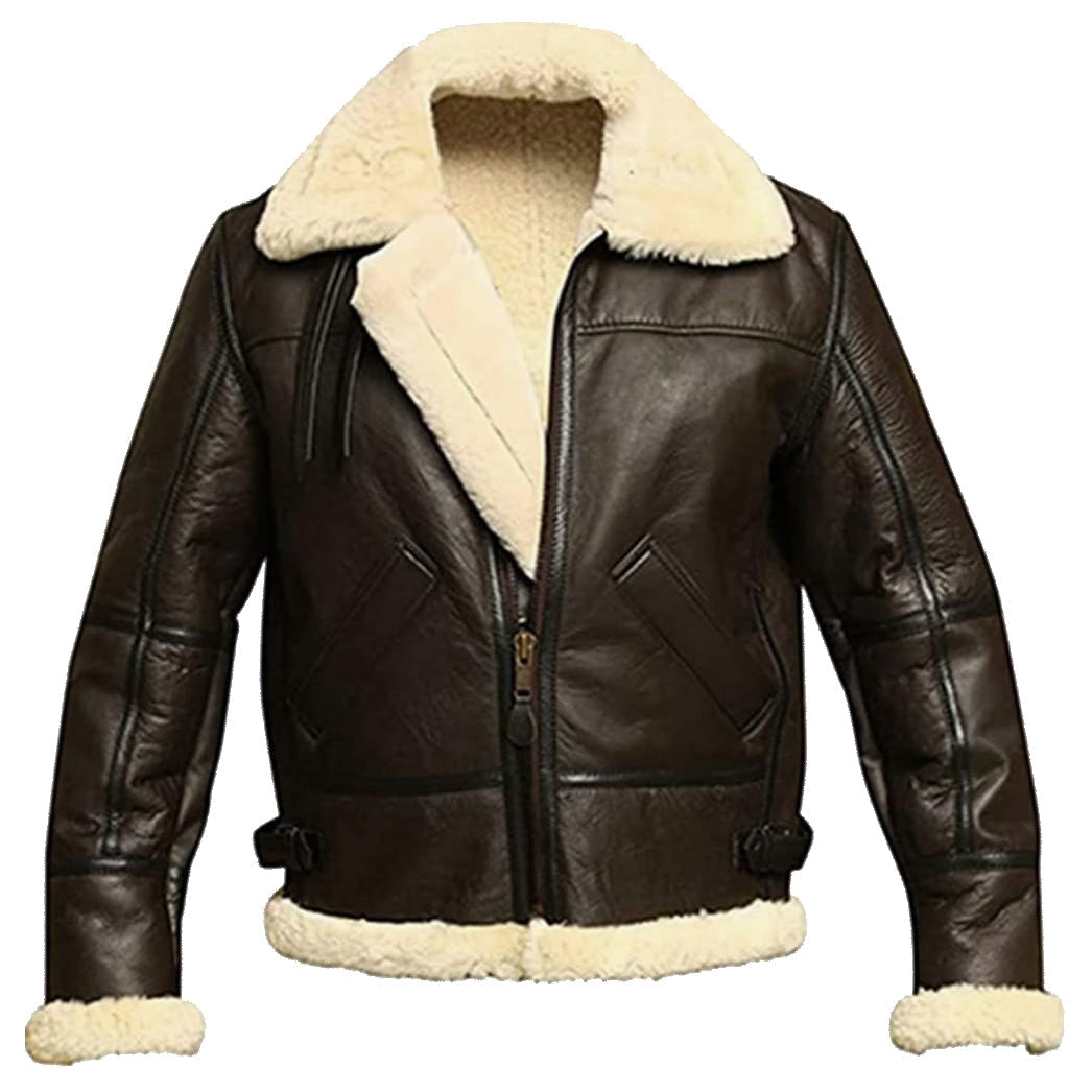 Albert Men's Leather Bomber Jacket With Artificial Fur Lining Brown by Inland Leather Co – primary product view