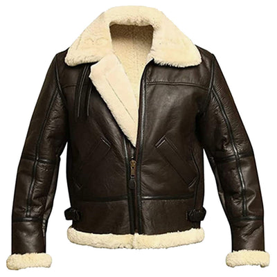 Albert Men's Leather Bomber Jacket With Artificial Fur Lining Brown by Inland Leather Co – primary product view