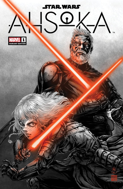 Takashi Okazaki trade-dress and virgin variant-cover set for Marvel’s Star Wars: Ahsoka #1 featuring Baylan Skoll and Shin Hati.