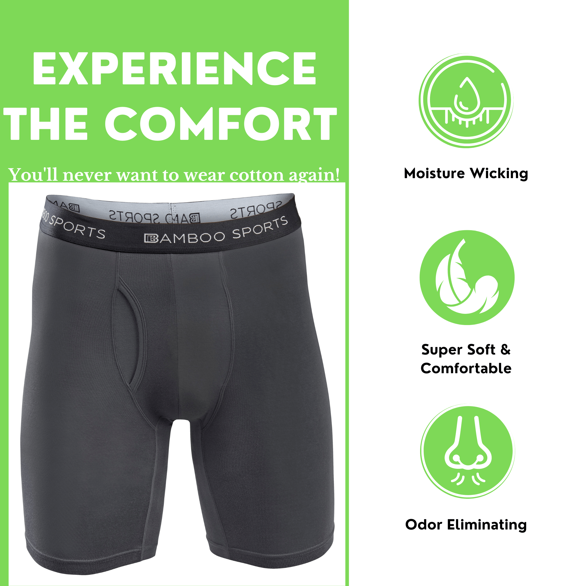Men's Bamboo Sports Boxer Briefs - 4 Pack