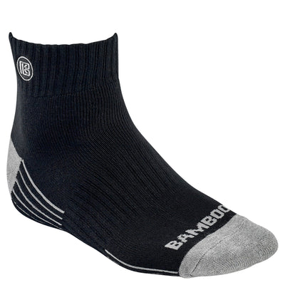 Bamboo Sports three-pair quarter-crew sock gift box in light gray, black, and heather gray