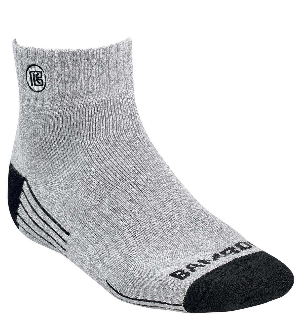 Bamboo Sports three-pair quarter-crew sock gift box in light gray, black, and heather gray
