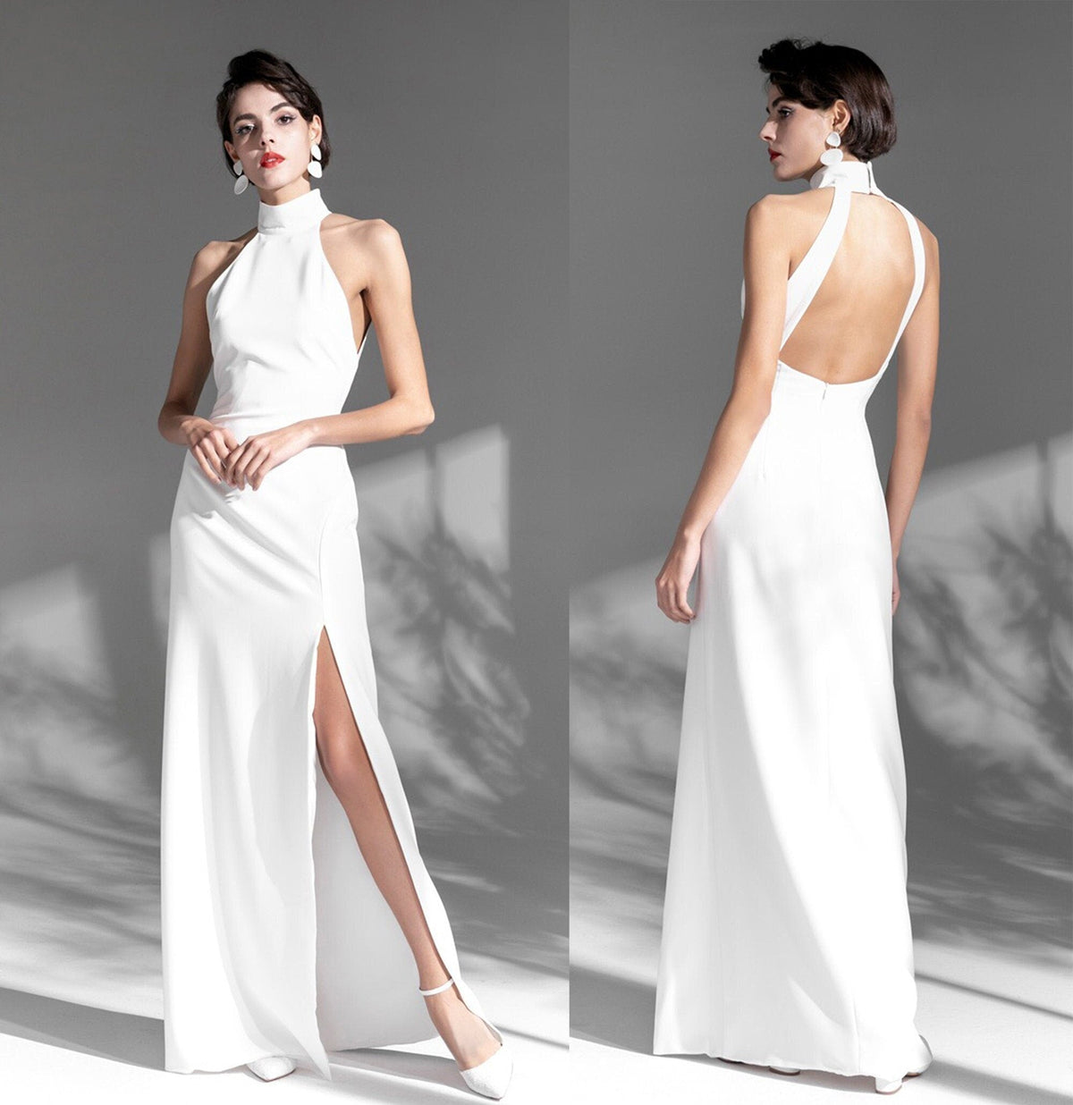 SelenaHuanStudio Halter Satin Mini Wedding Dress, product view 3.