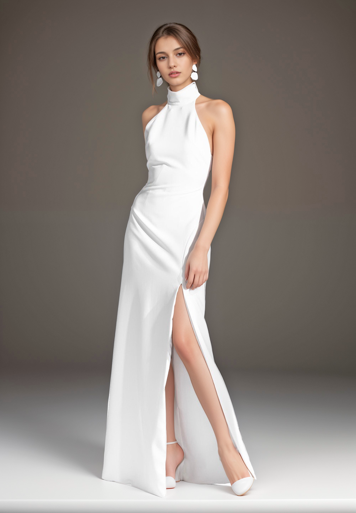 SelenaHuanStudio Halter Satin Mini Wedding Dress, product view 1.
