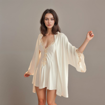 SelenaHuanStudio Lace-Hem Silky Bridal Lingerie Set, product view 2.