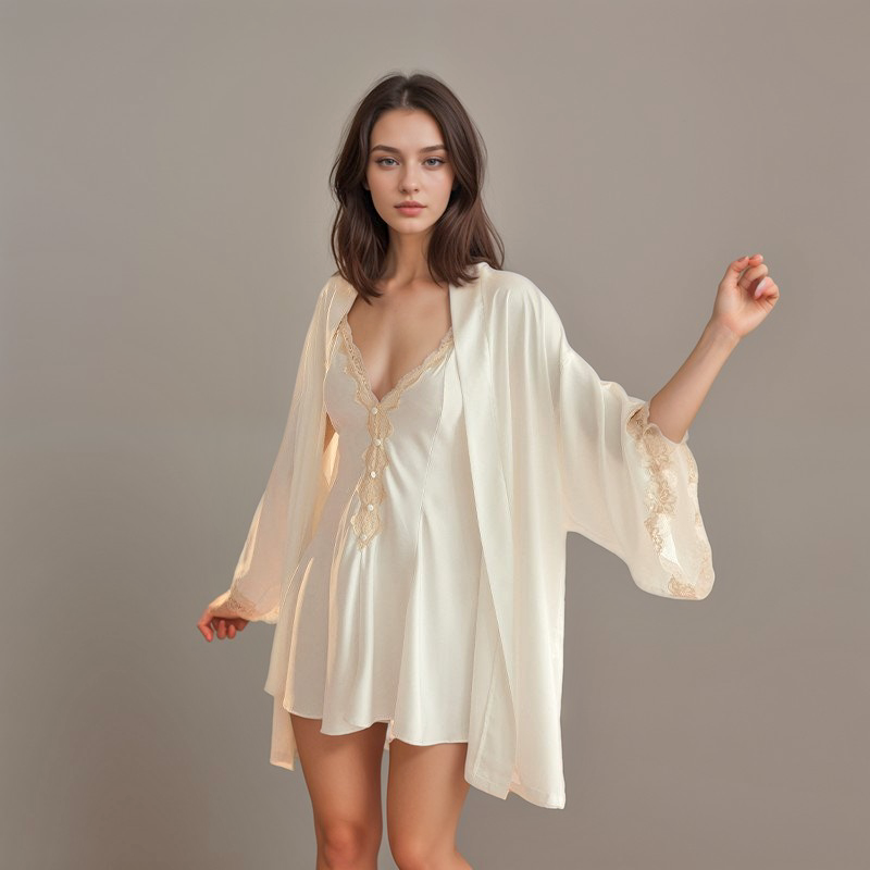 SelenaHuanStudio Lace-Hem Silky Bridal Lingerie Set, product view 2.