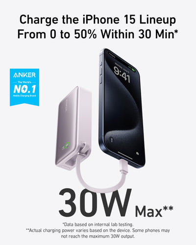 Batterie externe Anker Nano (30W, câble USB-C intégré)