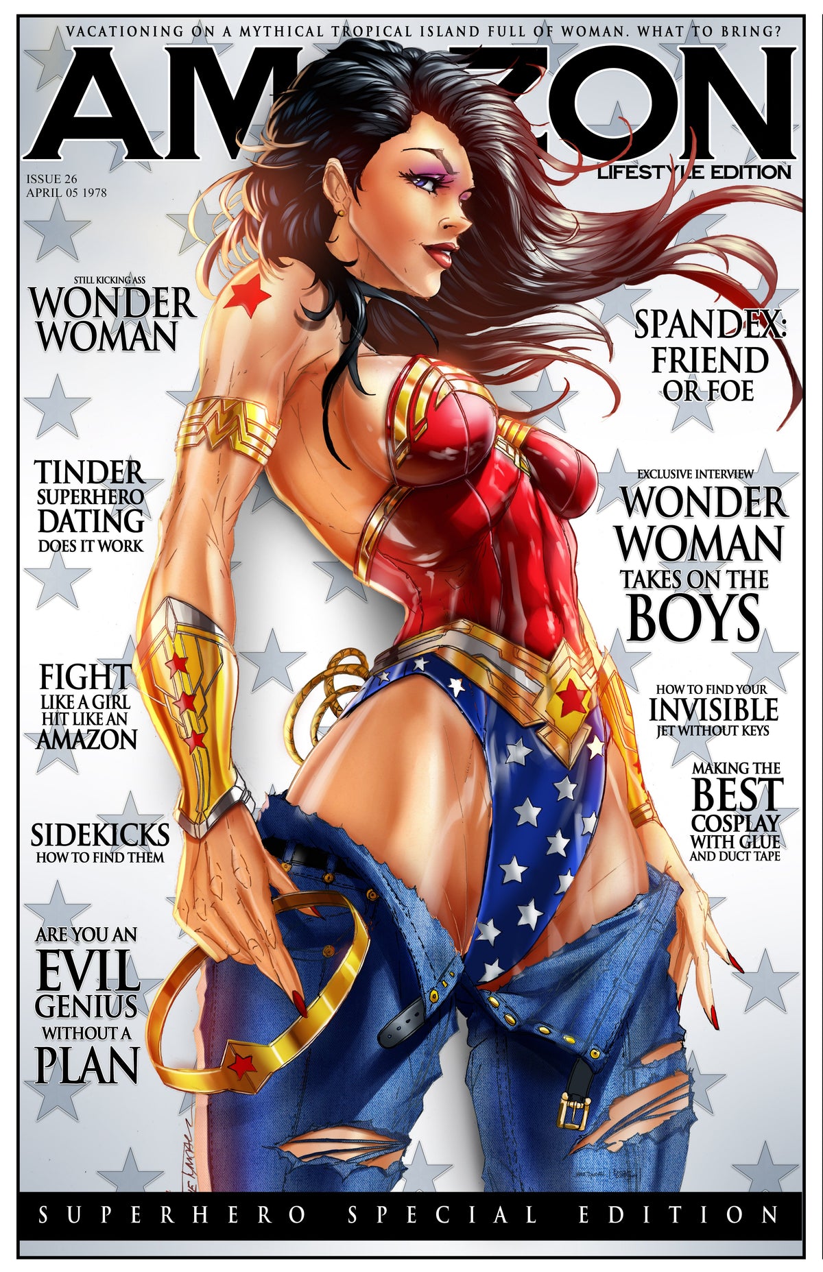 Wonder Woman Amazon Magazine artwork illustrated by Jamie Tyndall, available as a paper, metal, or canvas print.
